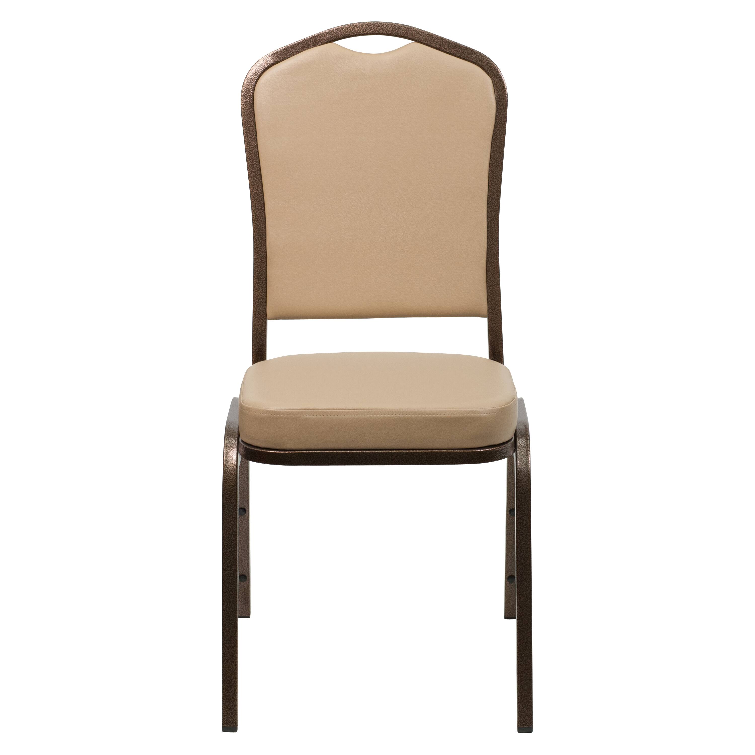 Alt View 7. Emma + Oliver - Crown Back Stacking Banquet Dining Chair - Tan Vinyl/Copper Vein Frame.
