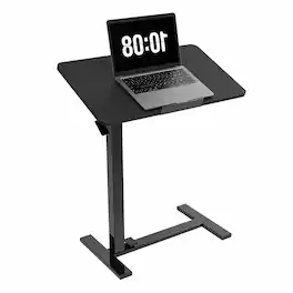 Sweetcrispy - Mobile Standing Desk with Tilting Desktop, Pneumatic Adjustable Height, Rolling Laptop Table, Overbed Table with Wheels - Black