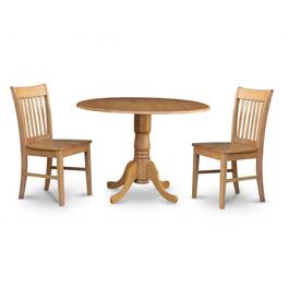 East West Furniture - 3 Pc Kitchen nook Dining set-round Kitchen Table plus 2 dinette Chairs - Oak
