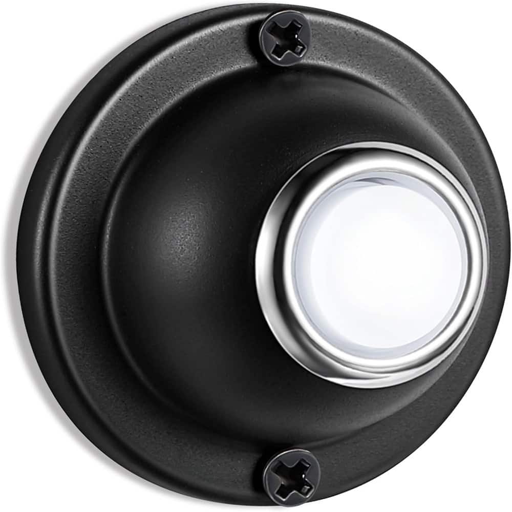Schertz - Round Wired Doorbell Button – Metal, LED Lit, White Light - Black