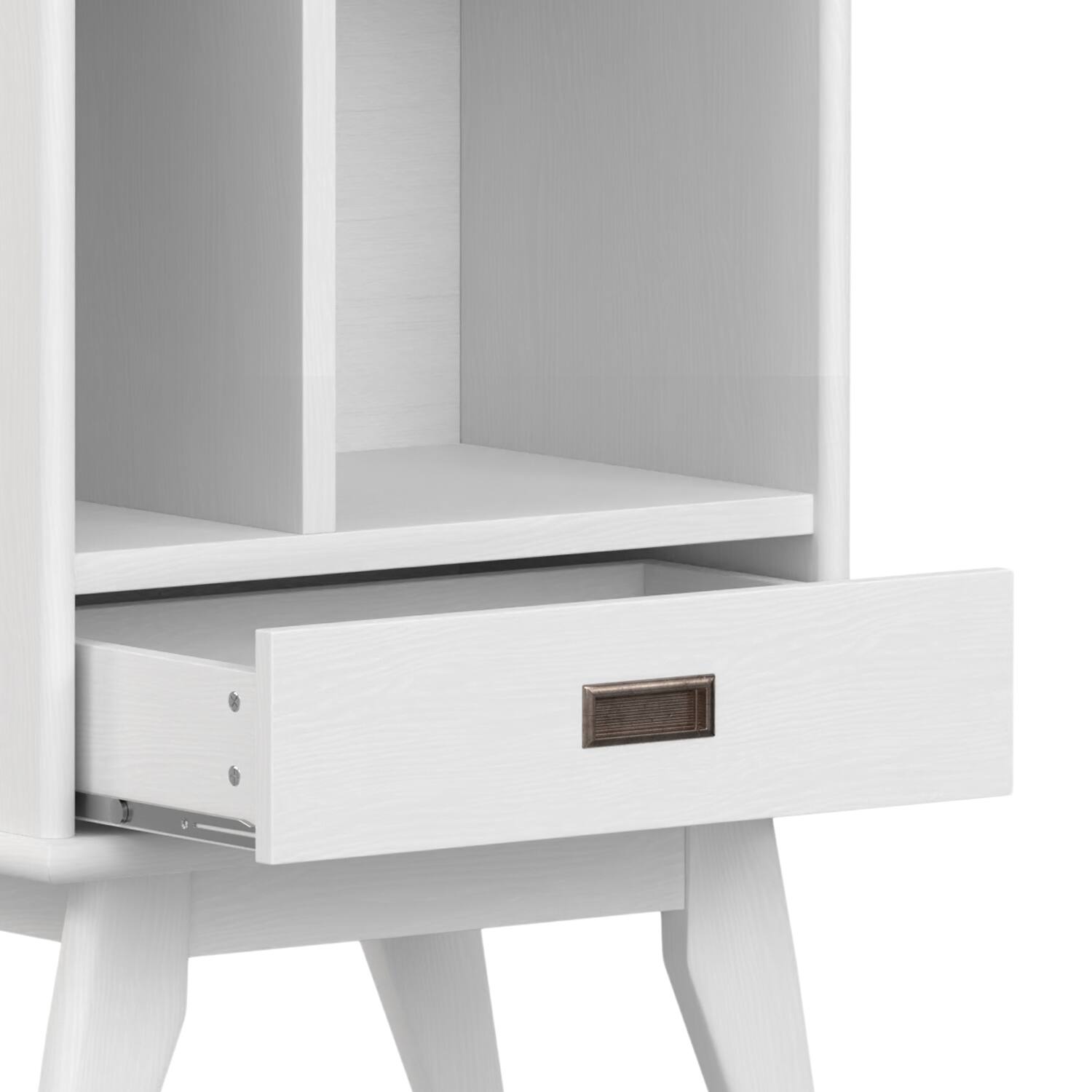 Alt View 6. Simpli Home - Draper SOLID HARDWOOD 64 inch x 22 inch Mid Century Modern Bookcase and Storage Unit in White - White.