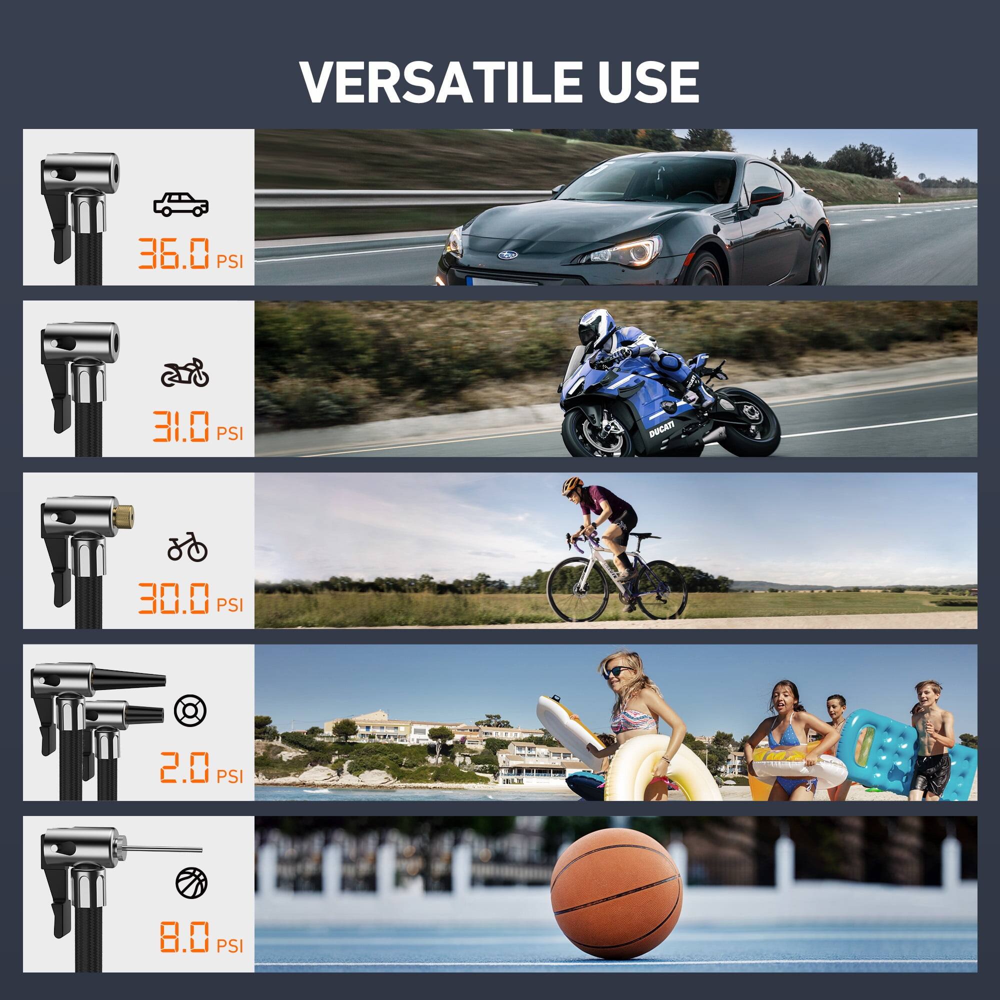 VERSATILE USE
36.0 PSI
31.0 PSI
30.0 PSI
2.0 PSI
8.0 PSI