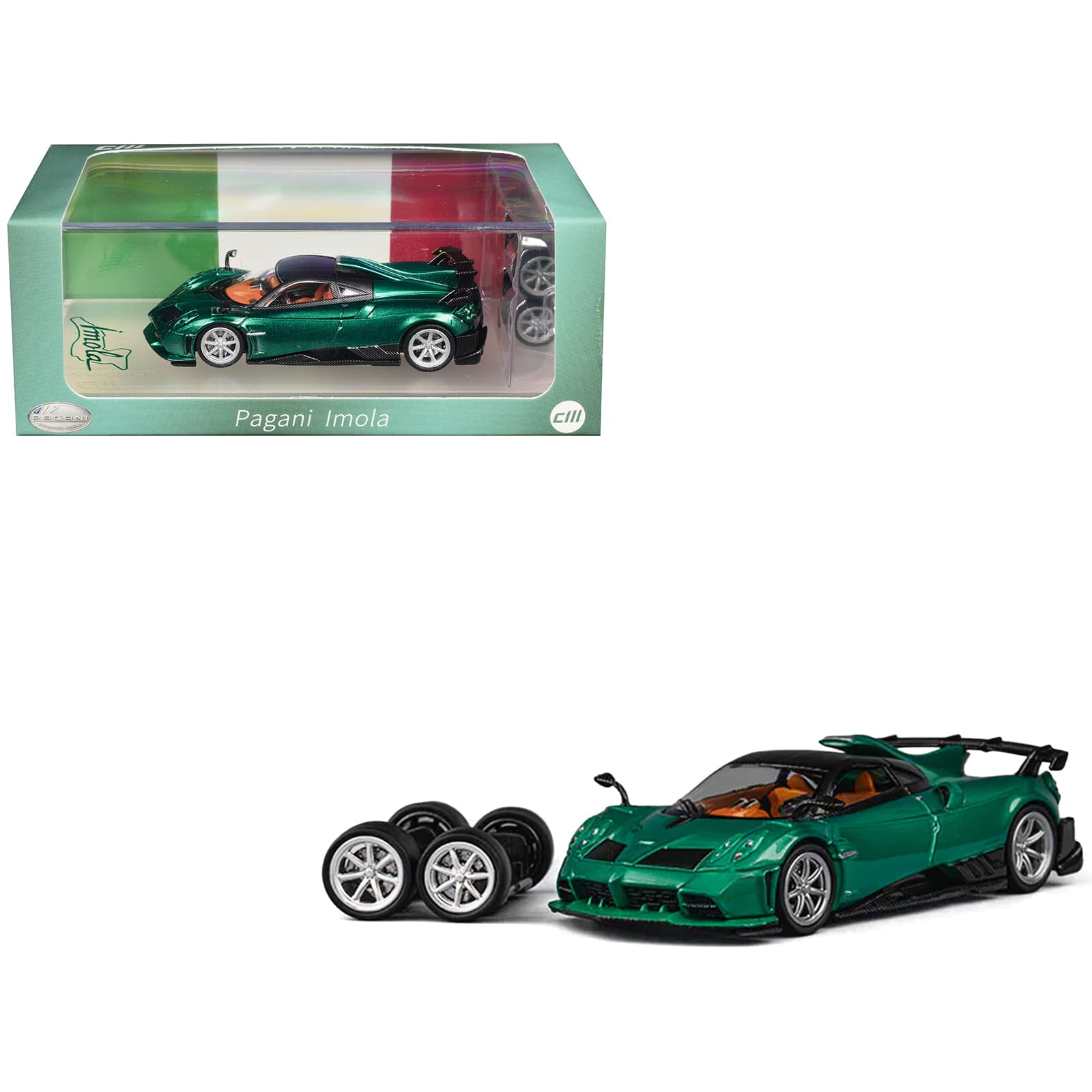 CM Models - Pagani Imola Emerald Green Metallic with Carbon Top and Extra Wheels 1/64 Diecast Model Car by CM Model price history on PriceWatchPro