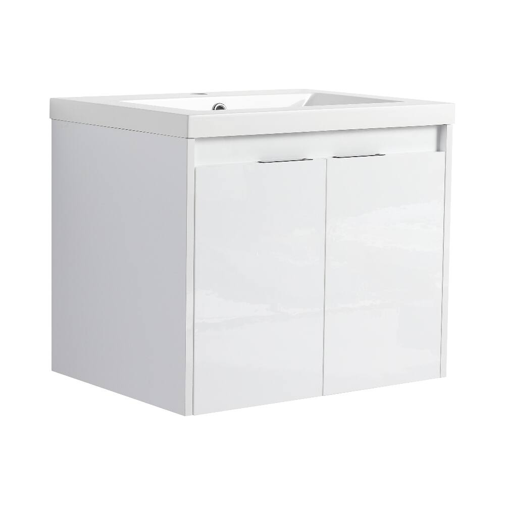 Alt View 7. Loheer - Loheer 36 inch bathroom vanity with sink, floating bathroom vanity with side cabinet, glossy white plywood - Glossy White.