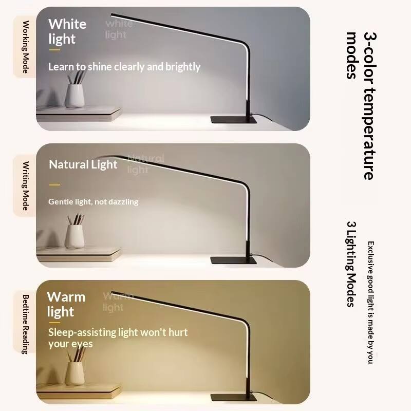 White light  
Working Mode  
Learn to shine clearly and brightly  

Natural Light  
Writing Mode  
Gentle light, not dazzling  

Warm light  
Bedtime Reading  
Sleep-assisting light won't hurt your eyes  

3-color temperature  
3 Lighting Modes  
Exclusive Modes  
Good light is made by you