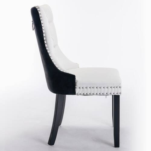 Alt View 1. LUCKY ONE - Assembled Tufted PU Velvet Dining Chair Set of 2 with Wood Legs Nailhead Trim High Back - White+Black.