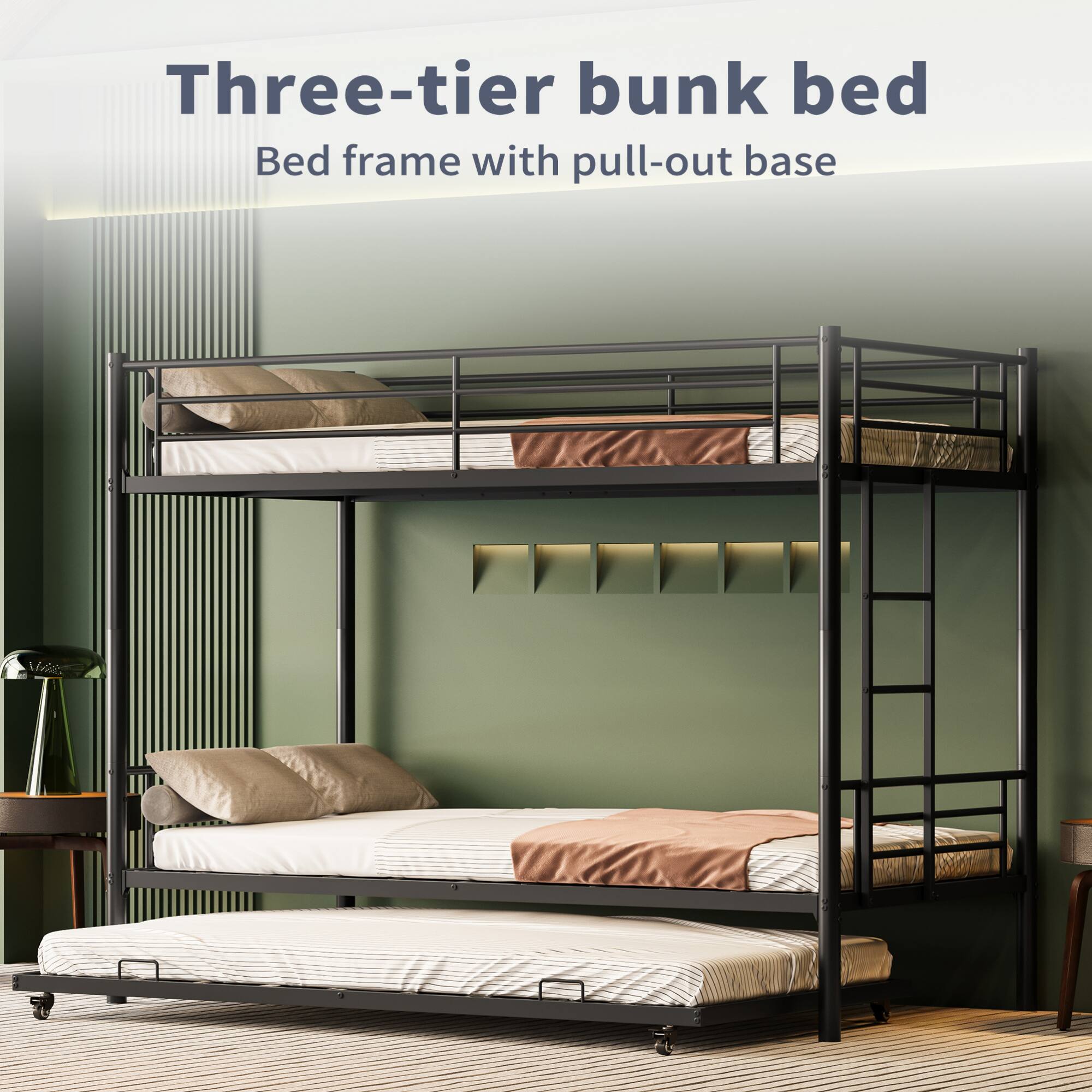 Three-tier bunk bed  
Bed frame with pull-out base