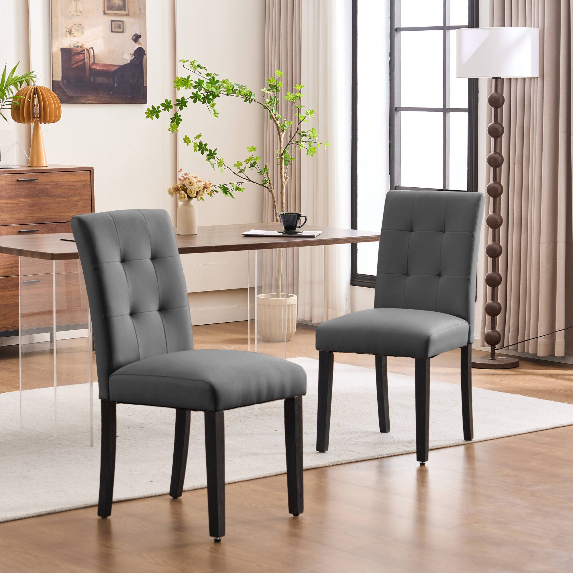 Left. Nest - FERPIT Faux Leather Tufted Upholstered Dining Chairs Set of 2 - Grey.