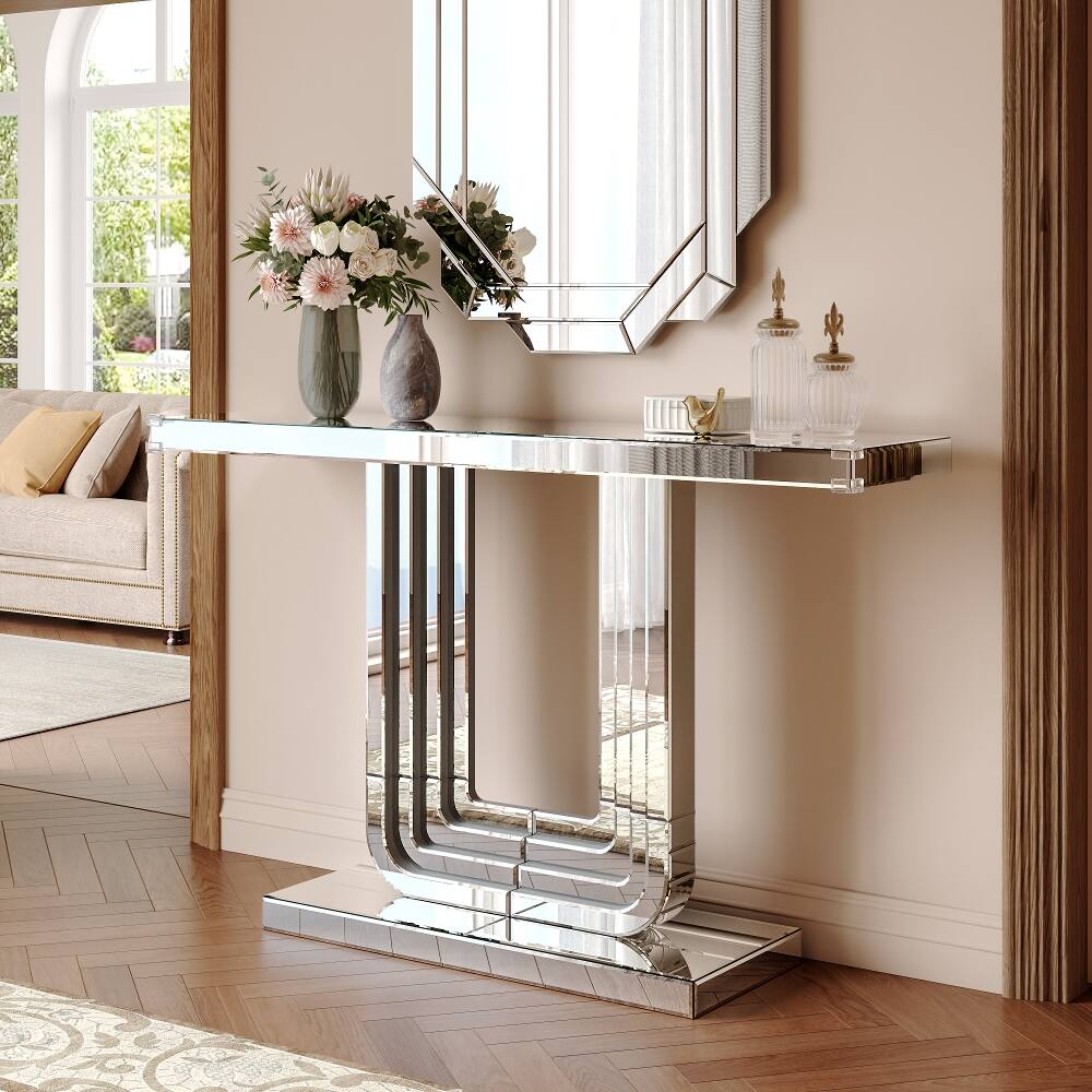 Loheer Mirrored Console Table Finish 47 Inch Silver - Best Buy