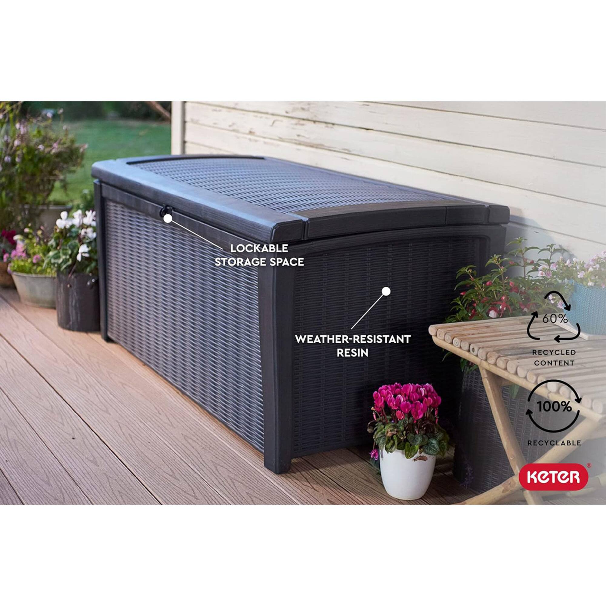 LOCKABLE STORAGE SPACE  
WEATHER-RESISTANT RESIN  
60% RECYCLED CONTENT  
100% RECYCLABLE  
KETER
