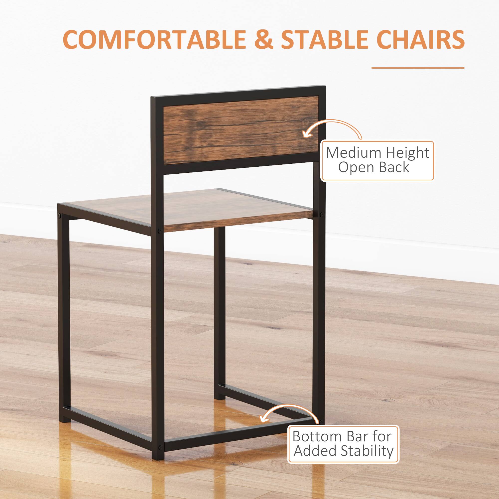 COMFORTABLE & STABLE CHAIRS
Medium Height Open Back
Bottom Bar for Added Stability