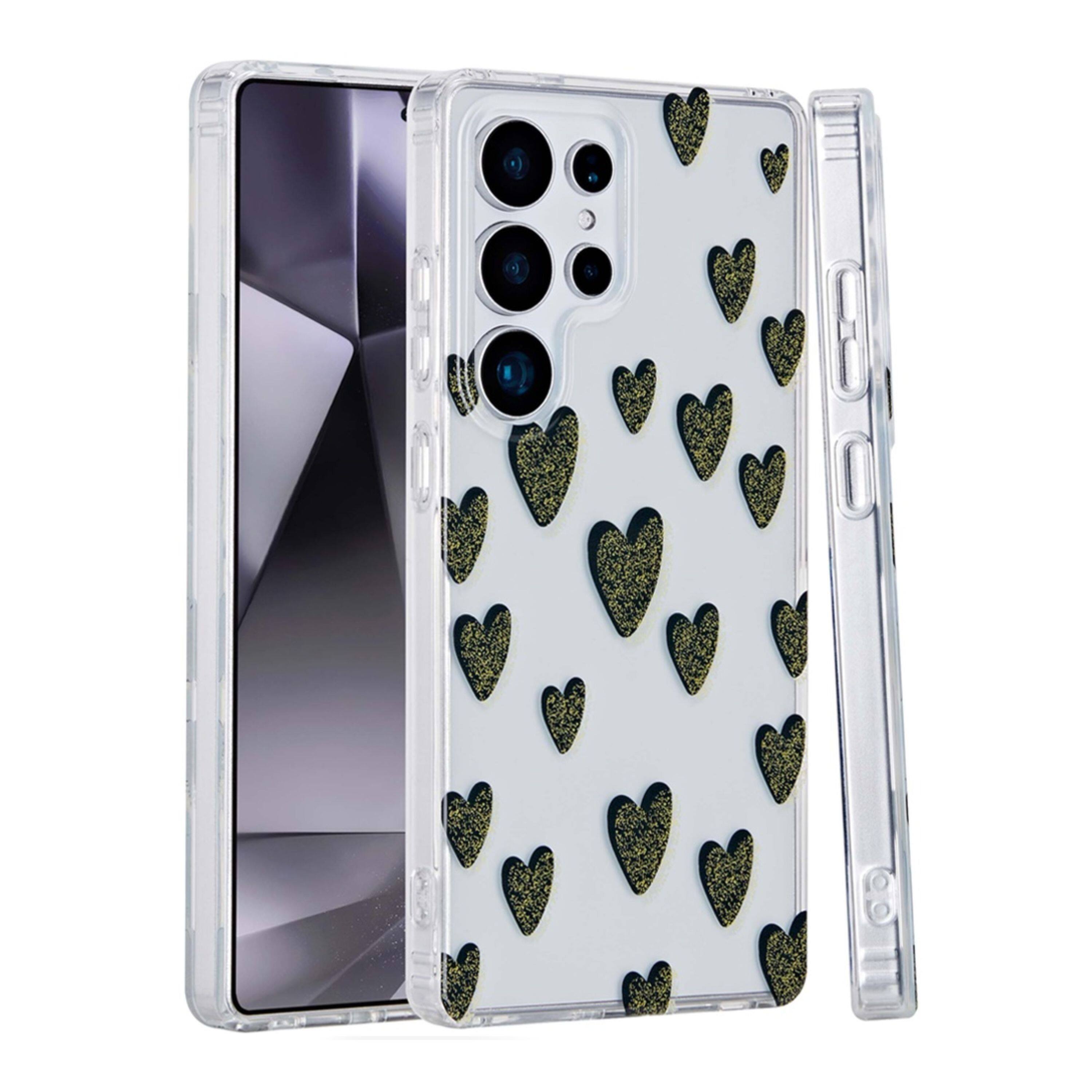 Angle. Kitcheniva - Dual Layer In Mold No Fade Design TPU Phone Case For Samsung Galaxy S24 Ultra Black Hearts - Black Hearts.