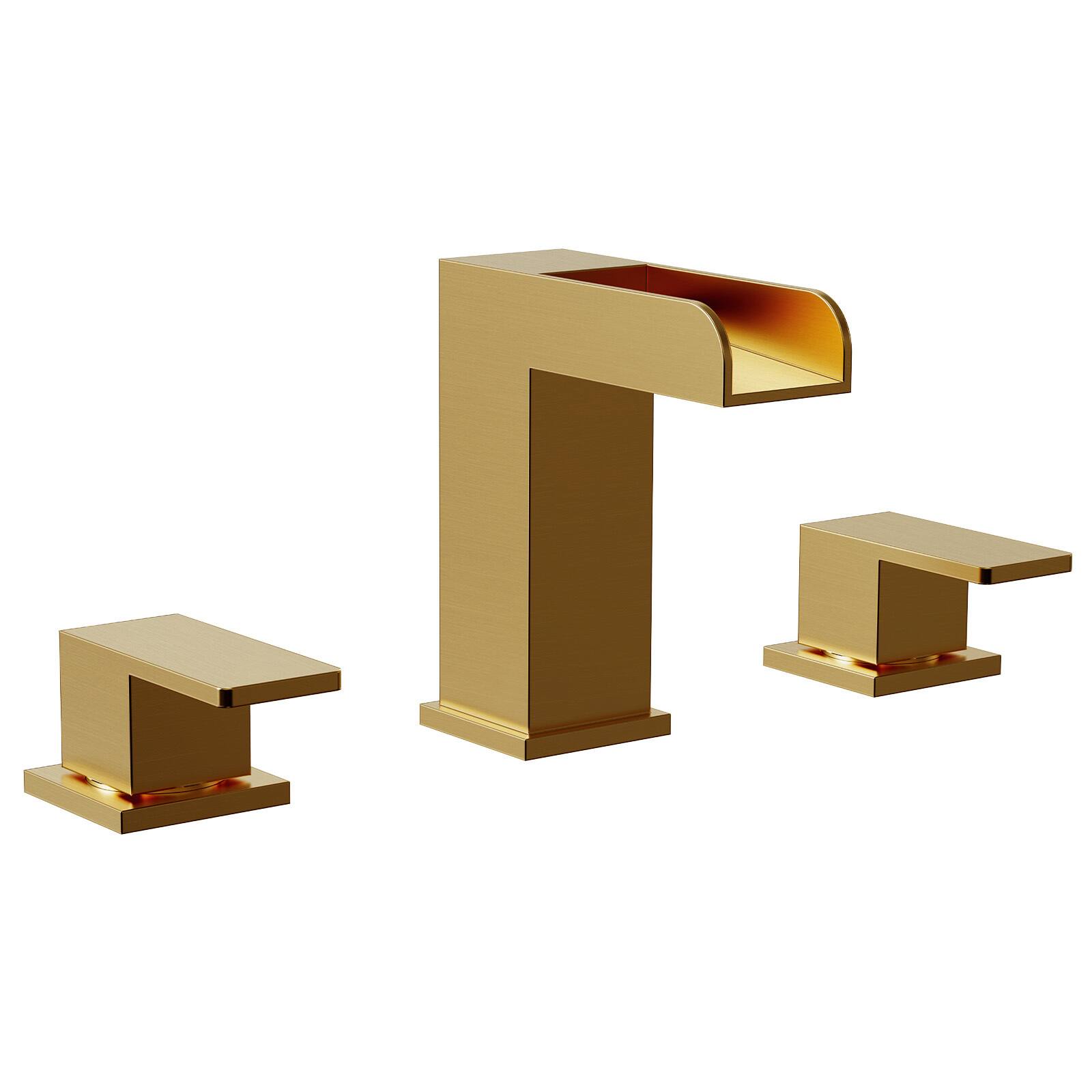Front. GRANDJOY - Two-Handle Widespread Bathroom Faucet with Pop-Up Drain and Installation Hardware - Brushed Gold.