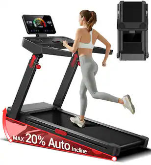 UMAY - L10 20% Auto Incline Treadmill for Home, Extra-Wide Running Area, 3.5HP Quiet Brushless & 8.7 MPH Speed, 400lb Capacity - Black
