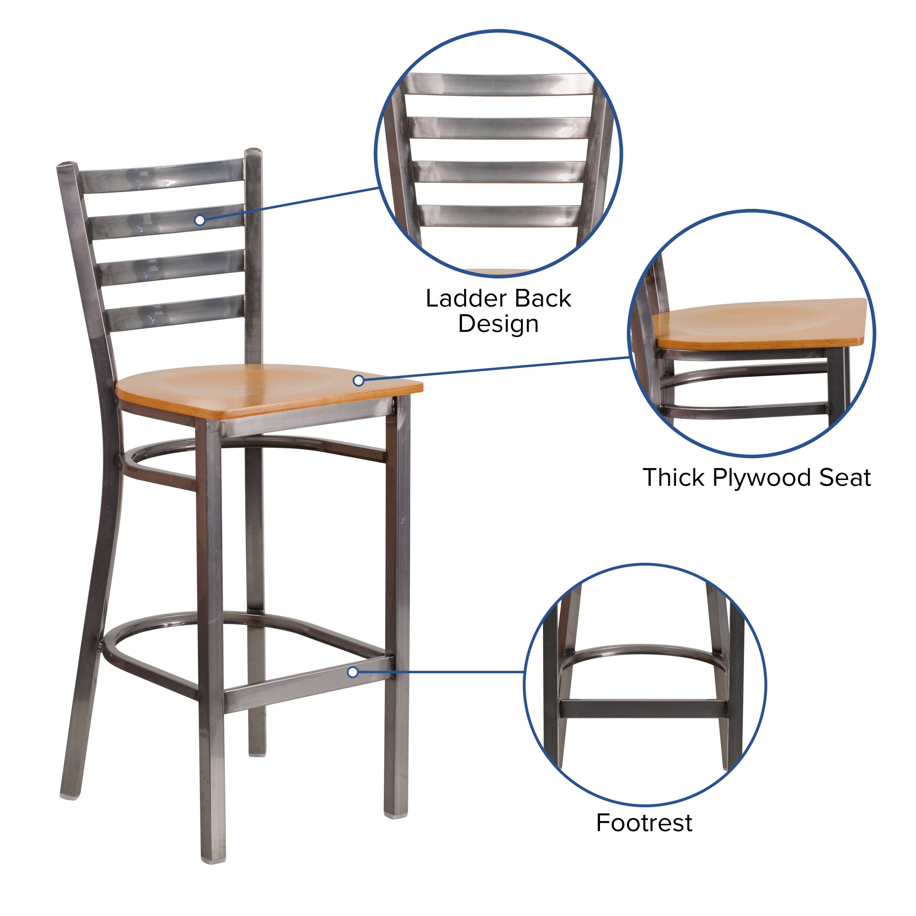 Ladder Back Design  
Thick Plywood Seat  
Footrest