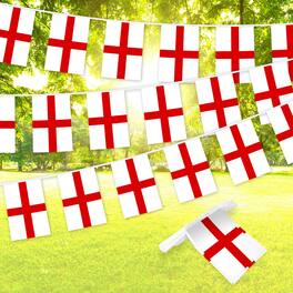 G128 - England Bunting Banner 33 ft String with 38 Mini Flags, 8.2 x 5.5 in - Assorted Colors
