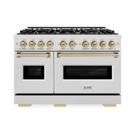 ZLINE - Autograph 48 in. Classic Satin Steel Gas Range w/ 8 Burners & Bronze Accents (CGRSZ-48-CB) - Stainless Steel