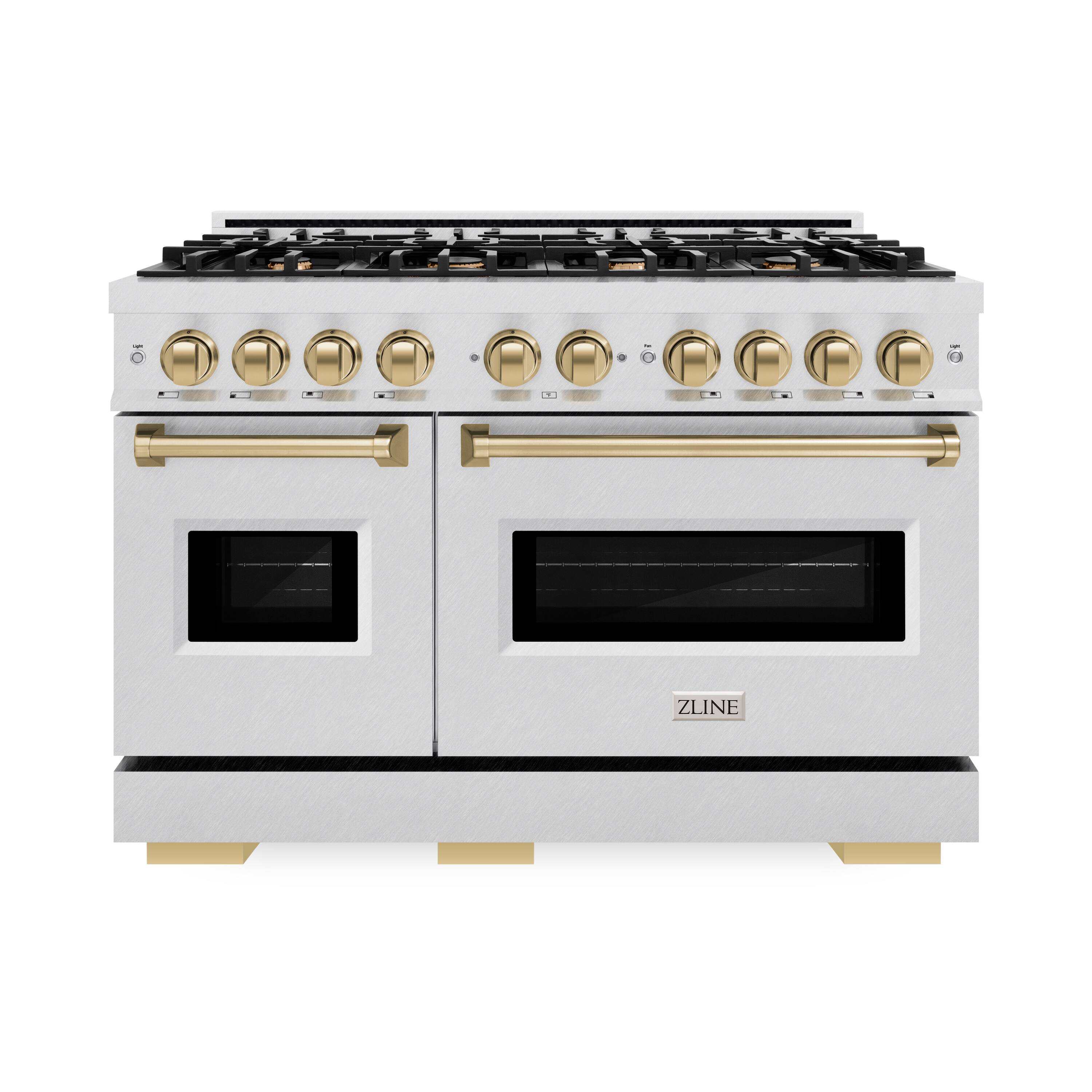 The text on the image reads "ZLINE," which is the brand name of the stainless steel oven and stove.