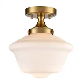 MOOSE - Panarea Schoolhouse Semi-Flush Mount Ceiling Light with Opal Glass Shade - Gold