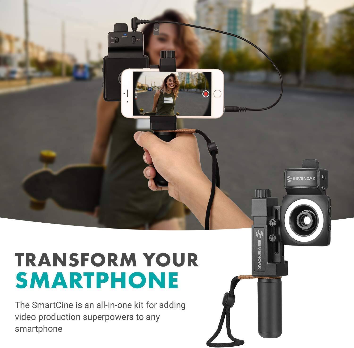 TRANSFORM YOUR SMARTPHONE

The SmartCine is an all-in-one kit for adding video production superpowers to any smartphone