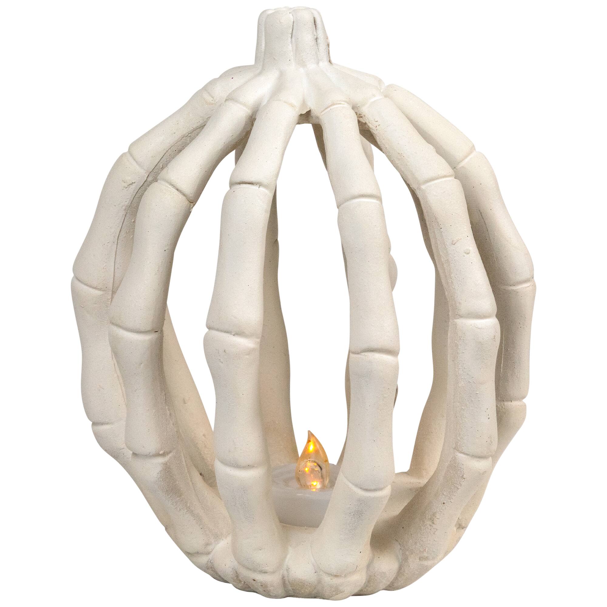 Alt View 3. Northlight - LED Lighted Skeleton Pumpkin Halloween Decoration - 6.25" - Beige.