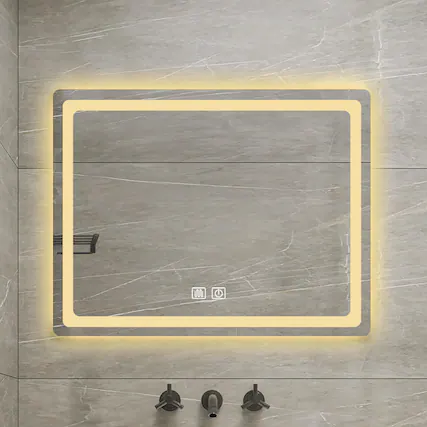 Front. BreeBe - 36 in LED Bathroom Vanity Mirror Polished Crystal Smart Lighted Wall-Mounted Single LED Vanity Mirror - Transparent / Matte White.