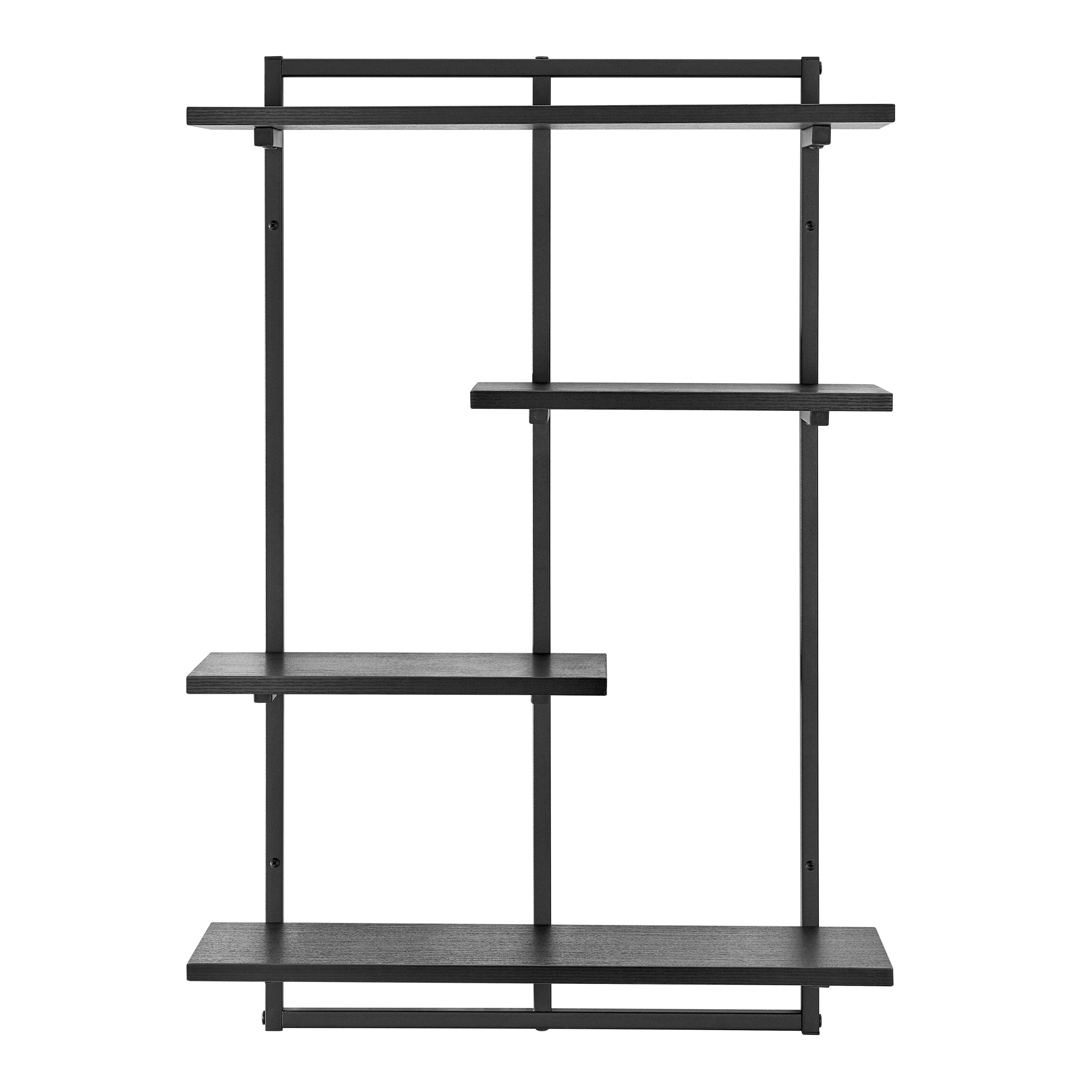 Front. Danya B - Rhodes 4 Tier Windowsill Wall Shelf - Black Metal Frame and Black MDF Shelves - Black.