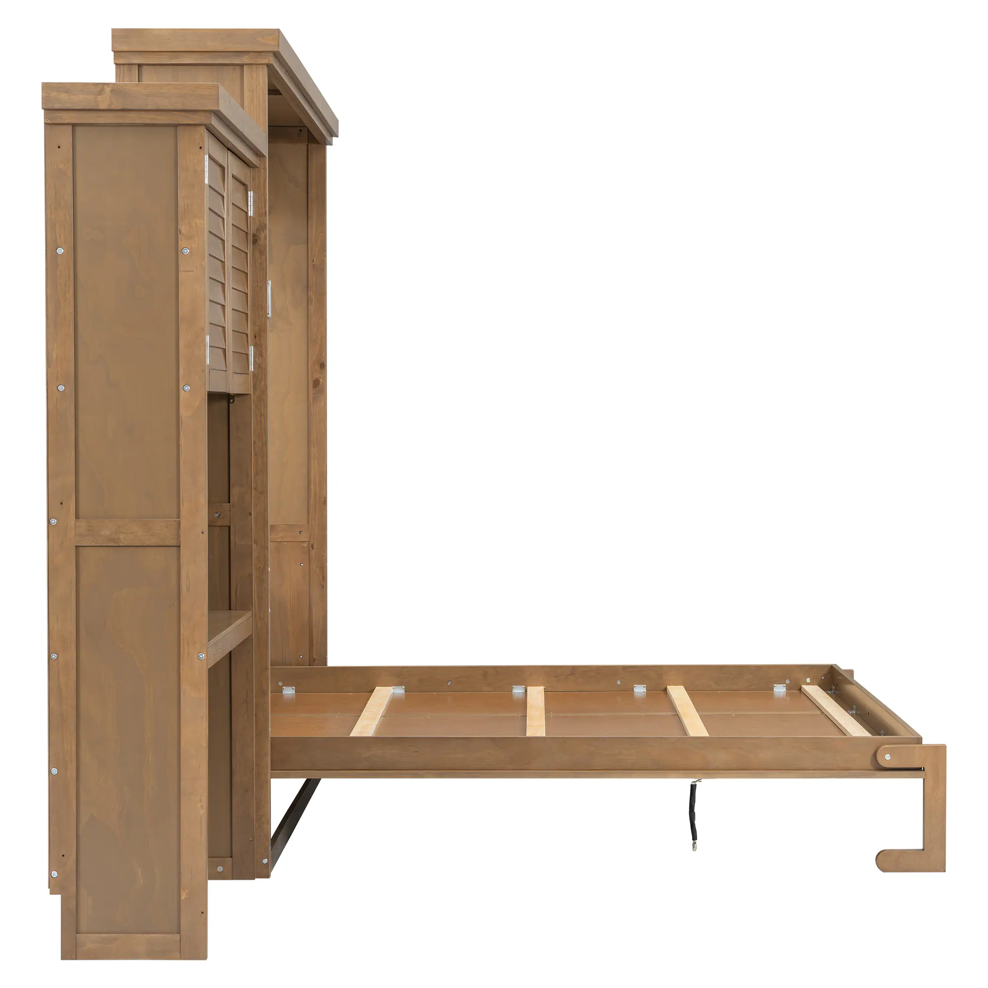 Alt View 2. Whisen - Queen Size Murphy Bed, Space-Saving Folding Bed Frame with Integrated Storage Shelves, Louvered Design - Wood.