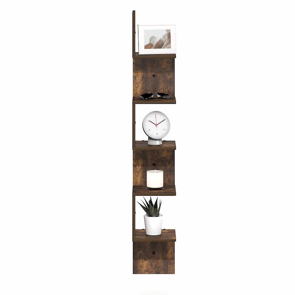 Back. Furinno - ROSSI Corner Floating Shelves for Wall, Corner Square Wall Shelf, S-shape Radial Floating Book Shelf, Easy Assembly - Amber Pine.