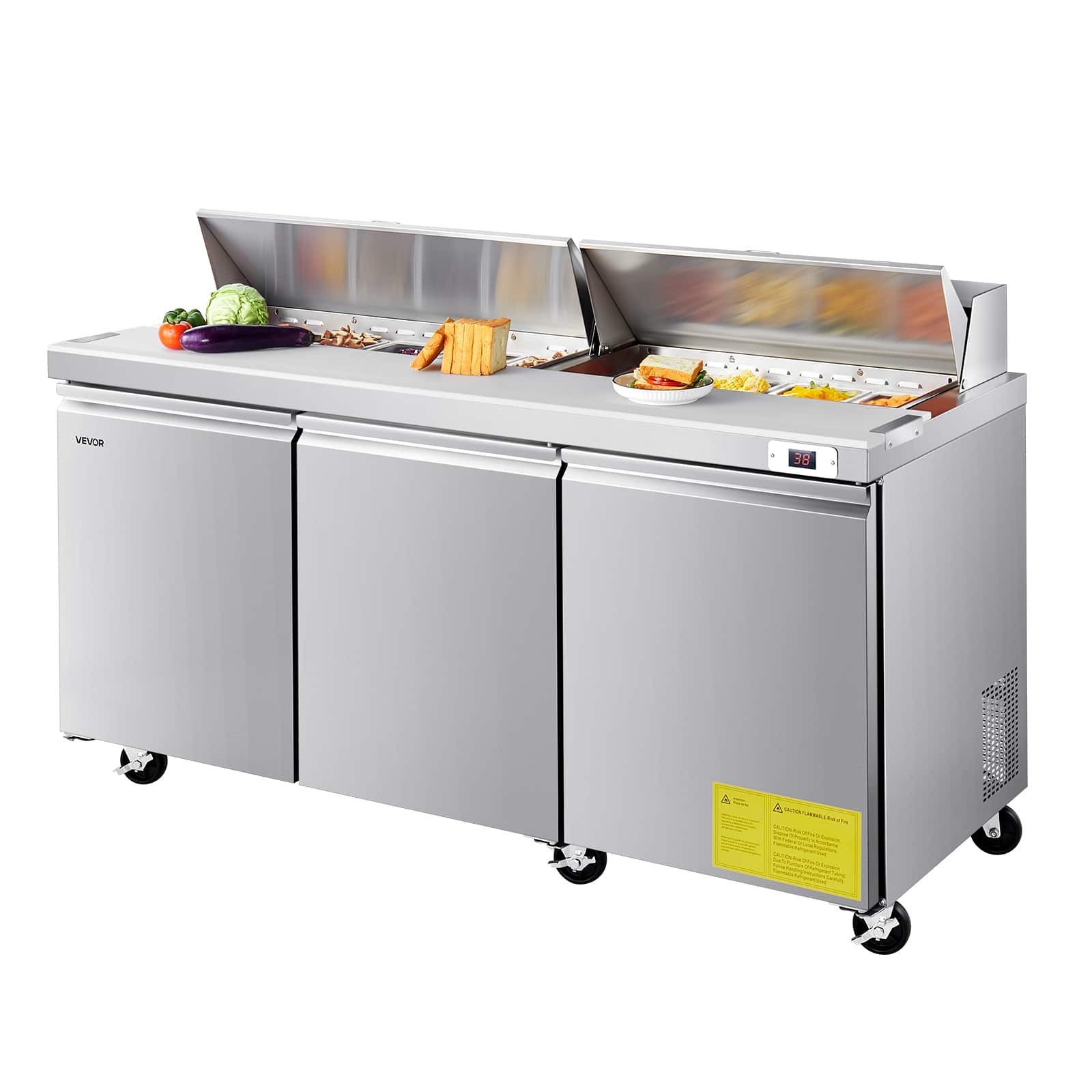 VEVOR - 72"W Commercial Refrigerator, 18.7 Cu. Ft Sandwich Prep Refrigerated Table, Mega Top Food Prep Fridge with 18 Pans - Silver