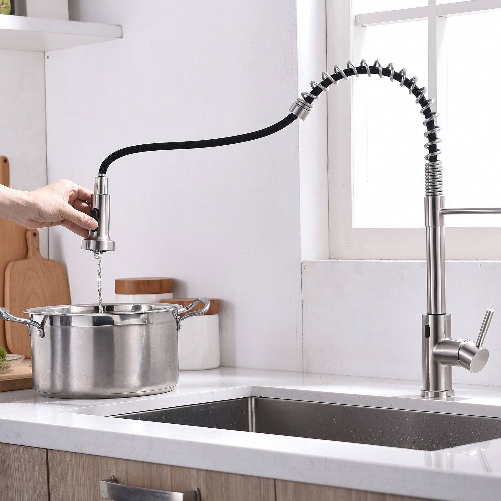 Alt View 3. Boyel Living - Brushed Nickel Single Handle Touchless Sensor Gooseneck Pull Down Sprayer Kitchen Faucet - Brushed Nickel.