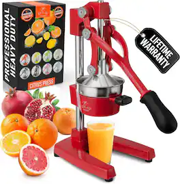 Zulay Kitchen - Professional Citrus Juicer - Heavy Duty Manual Orange Juicer and Lime Squeezer Press Stand - Deep Red