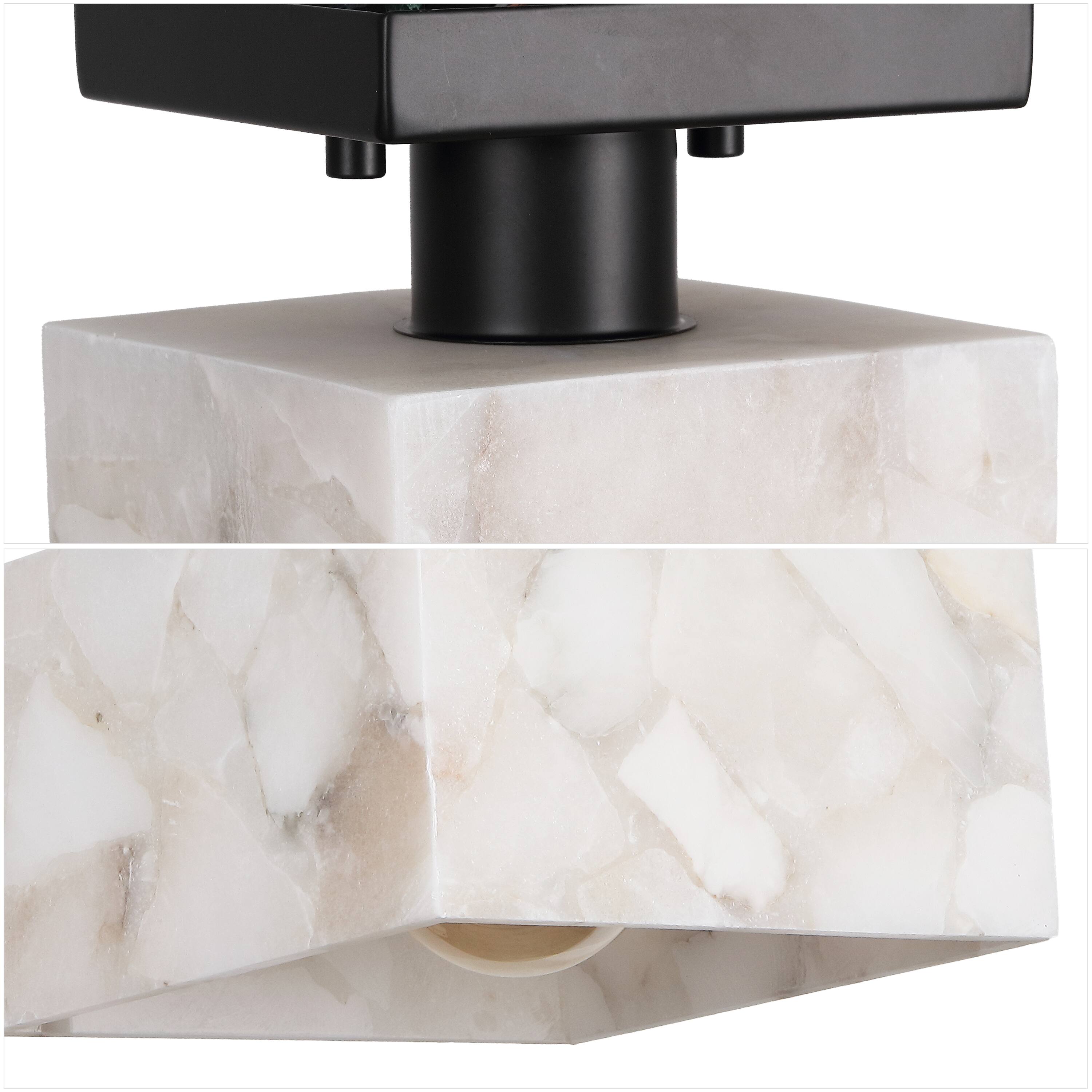 Alt View 4. Jonathan Y - Alessia 8" 1-Light Modern Contemporary Alabaster/Iron Square LED Semi Flush Mount, White Marbling/Black - Black/White.