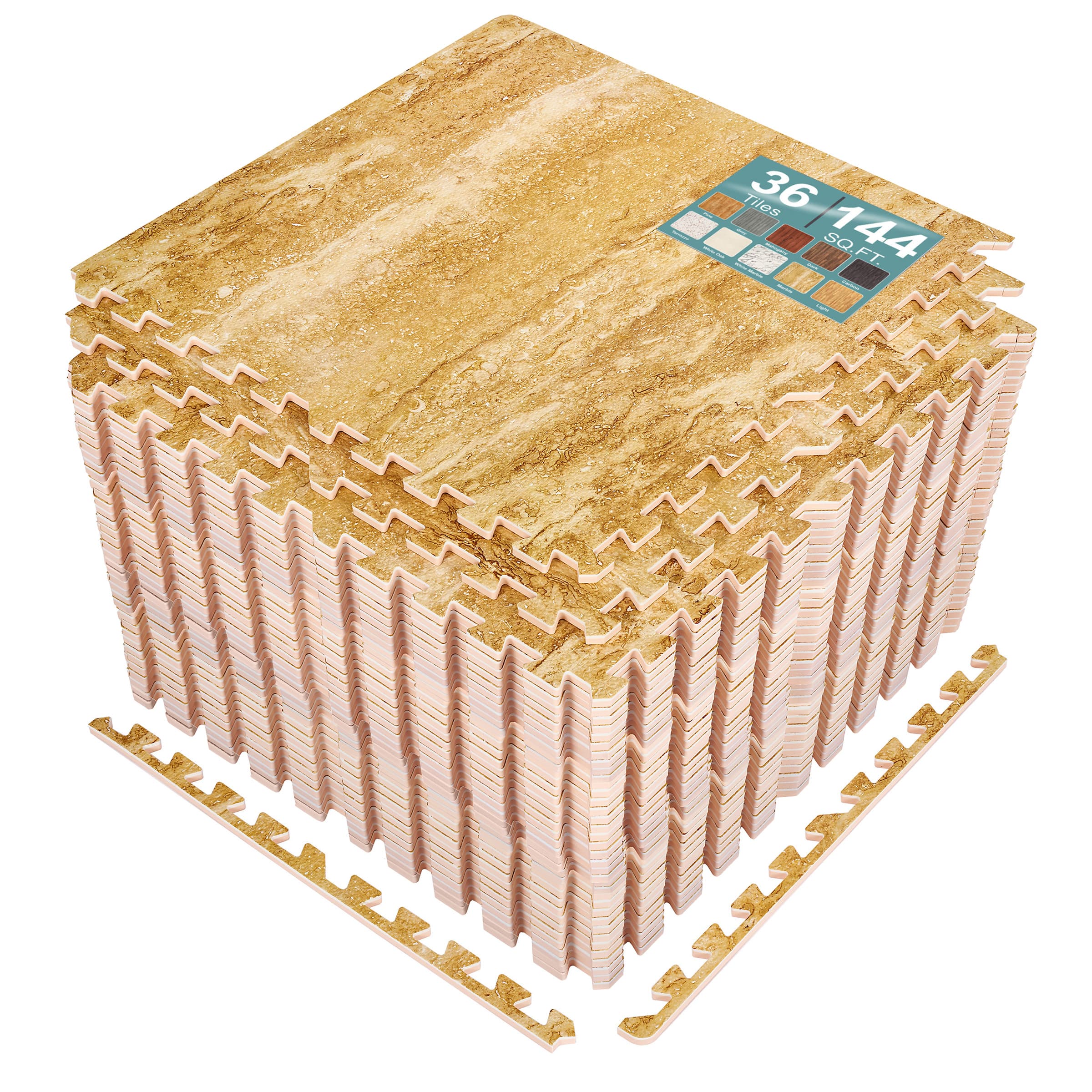 Sorbus - 3/8-Inch Thick 144 Sq. Ft. Wood Grain Floor Foam EVA Interlocking Mats Tiles w/ Borders - for Home, Trade Show - Marble