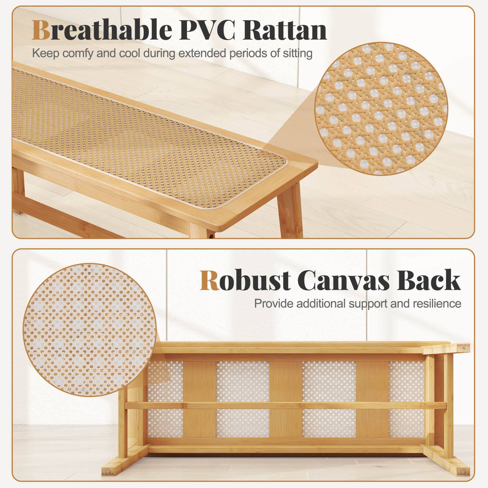 Breathable PVC Rattan  
Keep comfy and cool during extended periods of sitting  

Robust Canvas Back  
Provide additional support and resilience