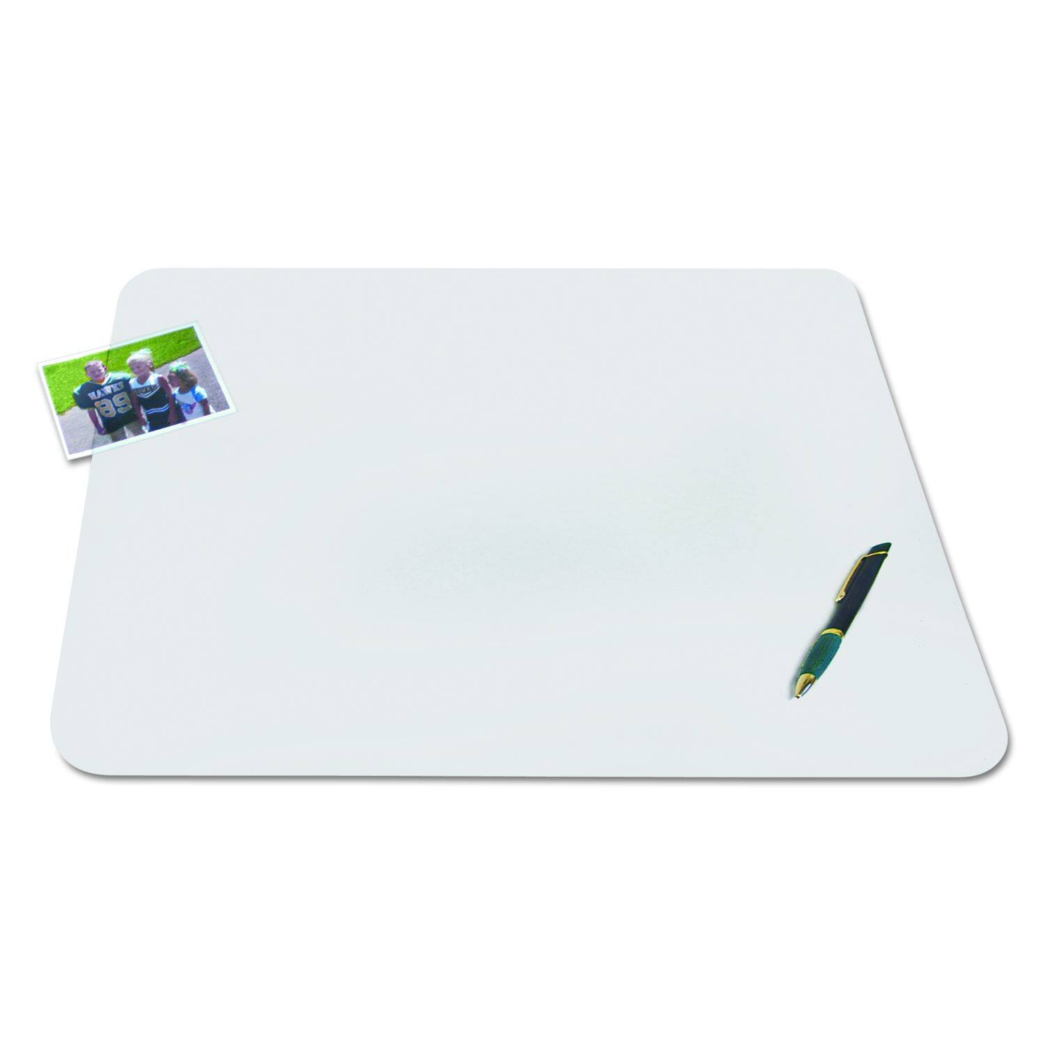 Angle. Artistic - KrystalView Desk Pad with Antimicrobial Protection Matte Finish 22" x 17" Clear.