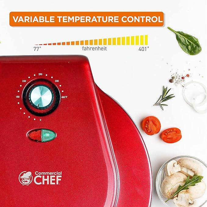VARIABLE TEMPERATURE CONTROL  
77° fahrenheit 401°  
Commercial CHEF