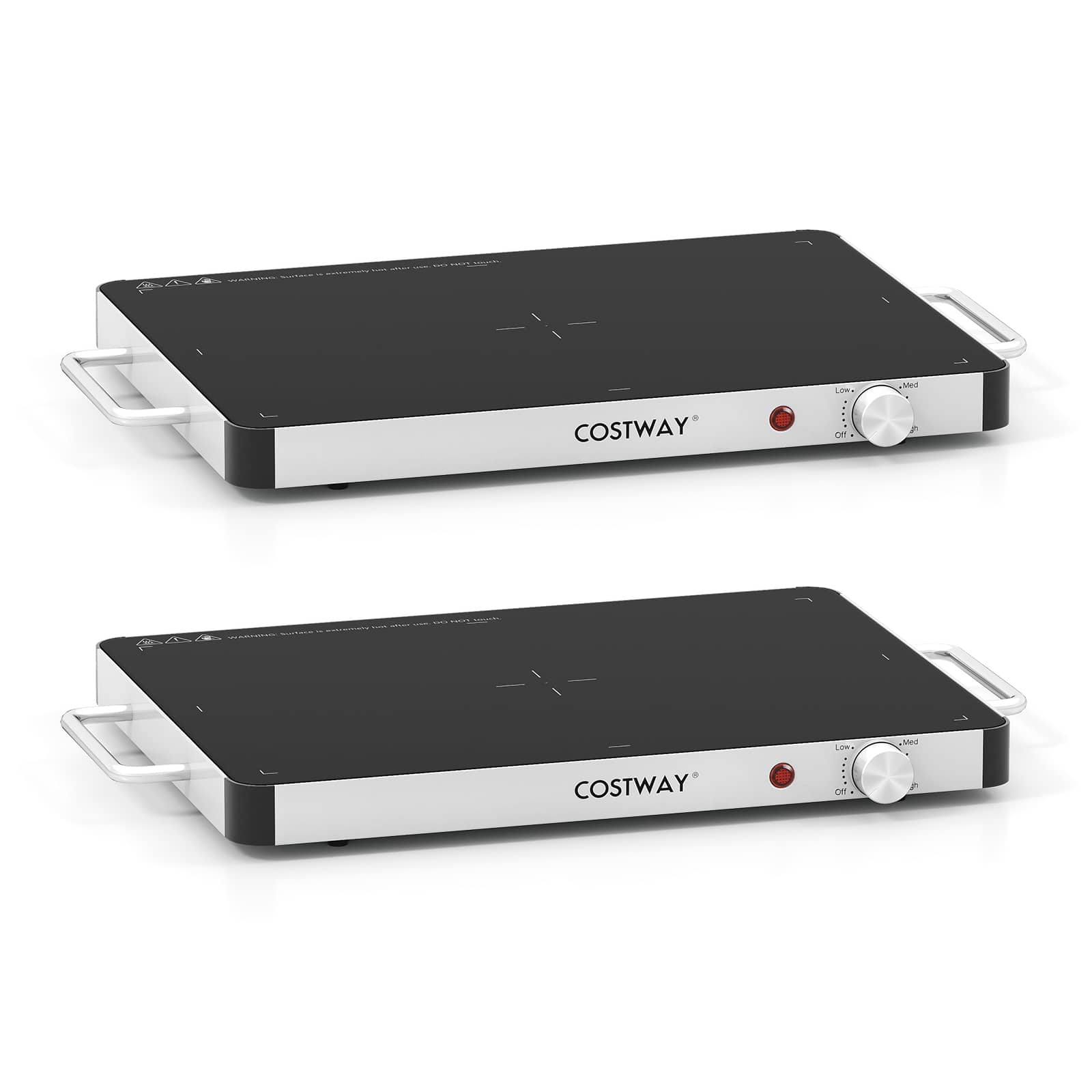 Costway - 2PCS 16" x 12" Electric Warming Tray Tempered Glass Food Warmer with Anti-Scalding Handles - Black