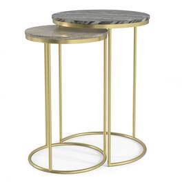 Simpli Home - Ashley Modern Contemporary 16 inch Wide Metal 2 Pc Nesting Table , Fully Assembled - Gold