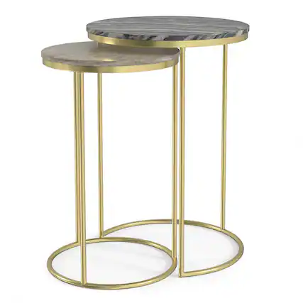 Front. Simpli Home - Ashley Modern Contemporary 16 inch Wide Metal 2 Pc Nesting Table in Gold , Fully Assembled - Gold.