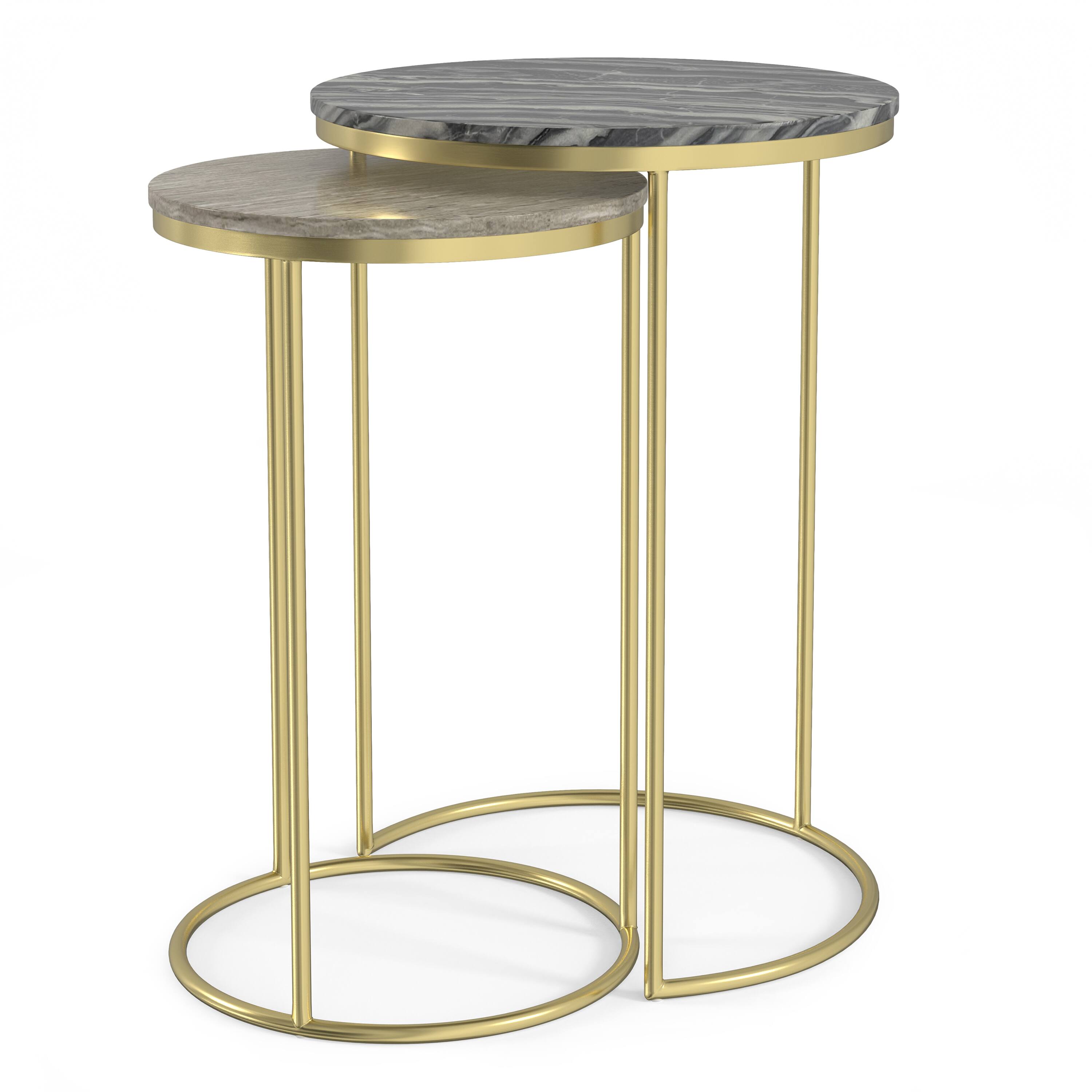 Front. Simpli Home - Ashley Modern Contemporary 16 inch Wide Metal 2 Pc Nesting Table in Gold , Fully Assembled - Gold.