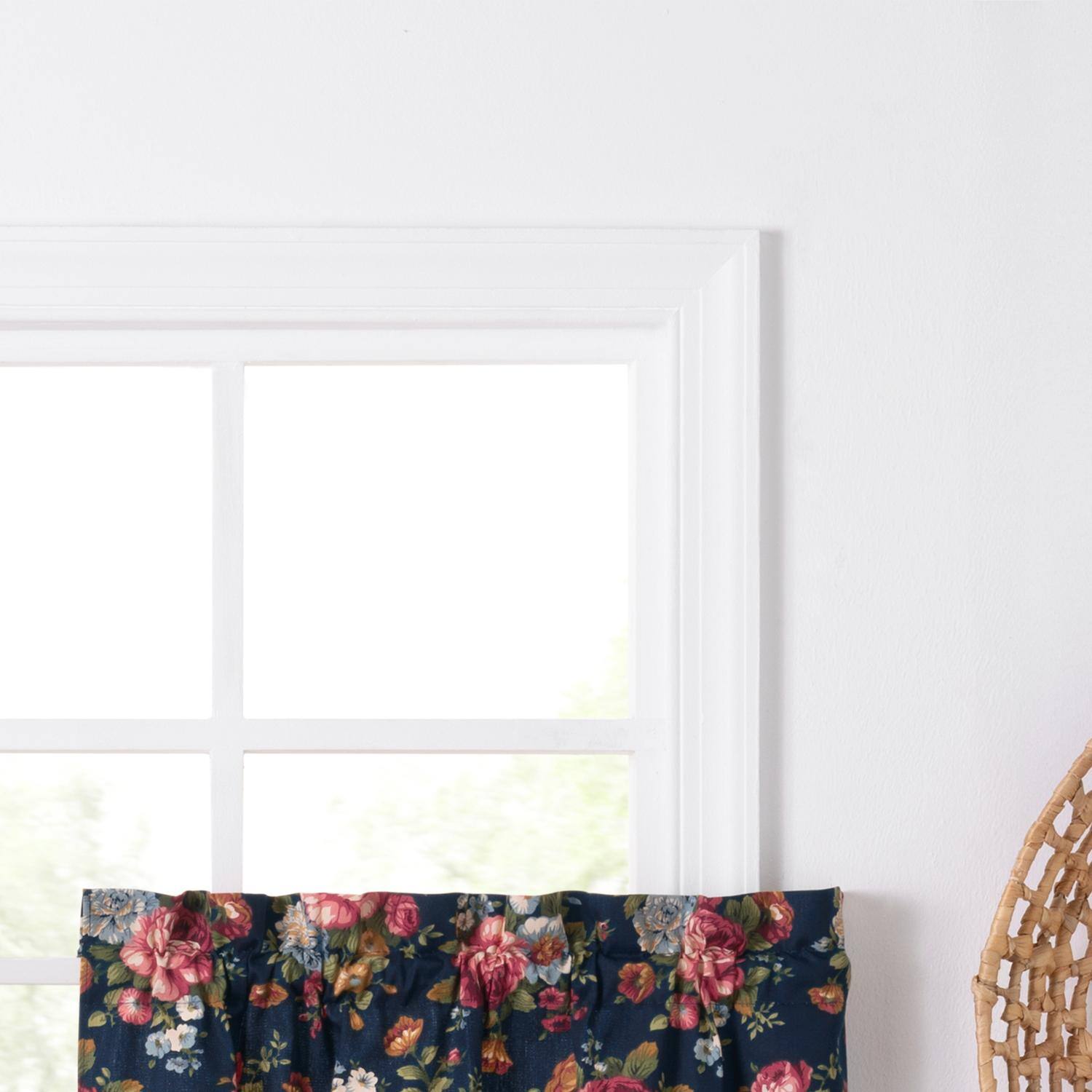 Left. Ellis Curtain - Ellis Bella Rose Stylish Medium Scale Printed Floral Pattern 1.5" Rod Pocket Tier for Windows 56"x24" Navy - Navy.