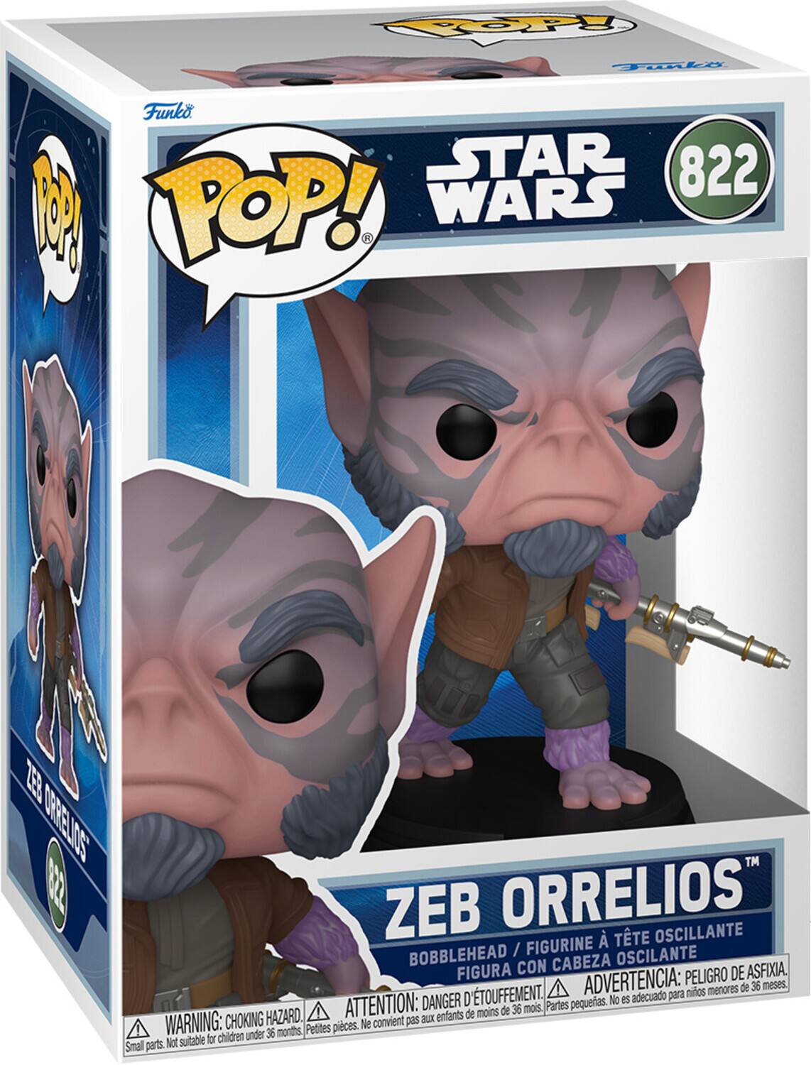 TOOPP Tls Funko STAR WARS 822 M POP! ZEB ORRELLOS  
TTE OSCILLANTE / BOBBLEHEAD / FIGURINE À TÊTE OSCILLANTE / FIGURA CON CABEZA OSCILANTE  
ADVERTENCIA: PELIGRO DE ASFIXIA.  
ATTENTION: DANGER.  
WARNING: CHOKING HAZARD.  
Not suitable for children under 36 months.  
Petites pièces. Ne convient pas aux enfants de moins de 36 mois.  
Pequeñas piezas. No es adecuado para niños menores de 36 meses.