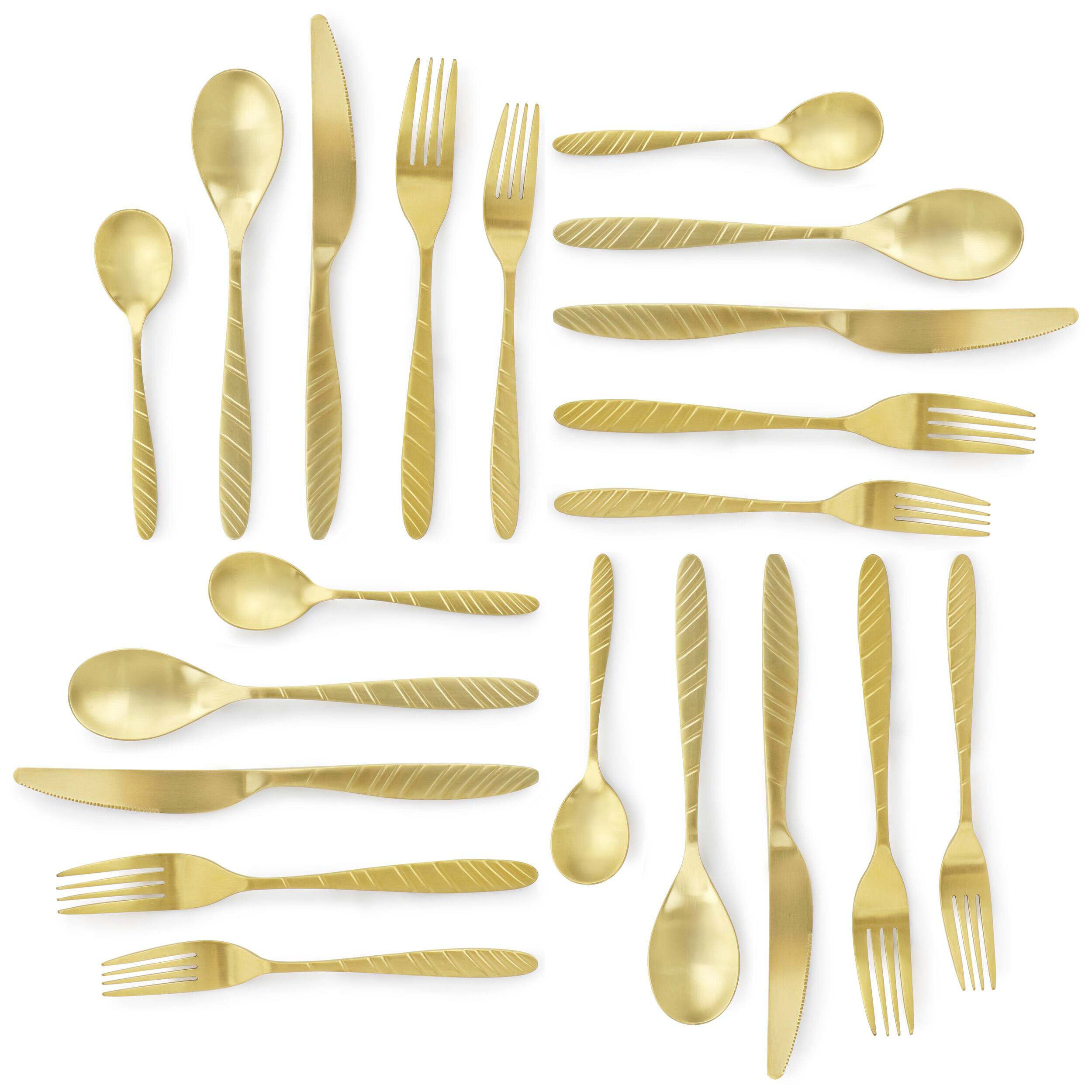 Alt View 2. MegaChef - Megachef La Vague 20 Piece Flatware Utensil Set, Stainless Steel Silverware Metal Service for 4 in Matte Gold - Gold.