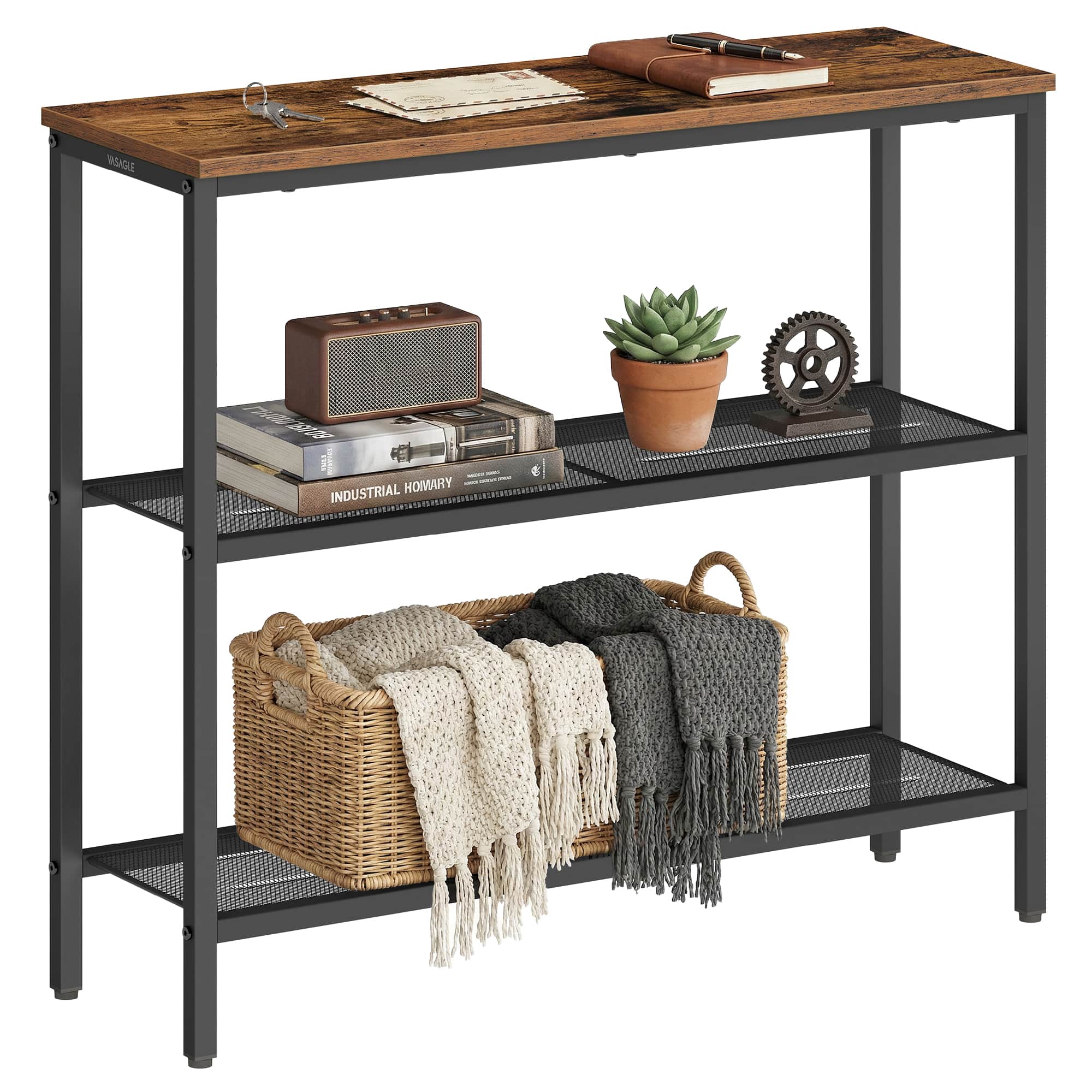 Songmics Home - Console Table, Entryway Table, One Piece Top, Easy Assembly, for Hallway, Bedroom, Living Room, 3 Tier - Rustic Brown and Ink Black price history on PriceWatchPro