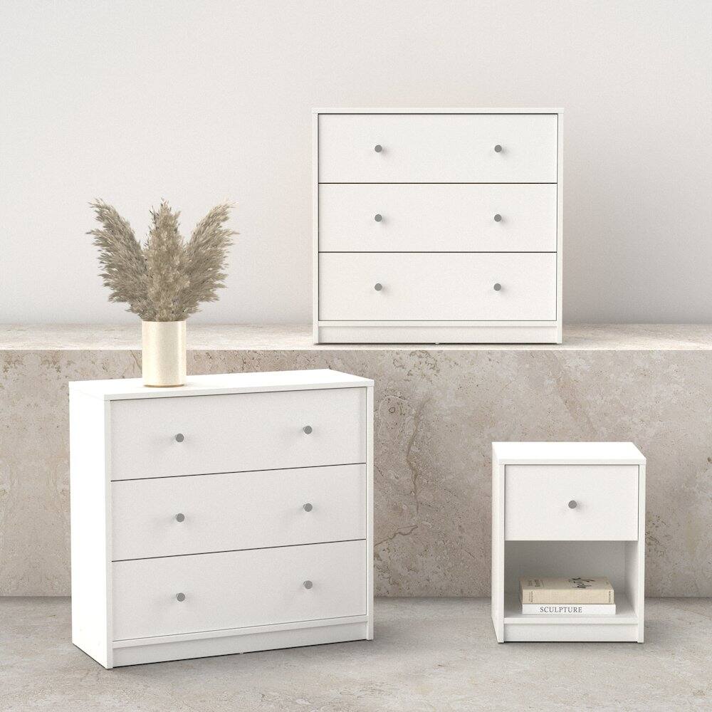 Angle. Tvilum - 3-Piece Bedroom Set - Nightstand And Chest Set Of 2 - White.