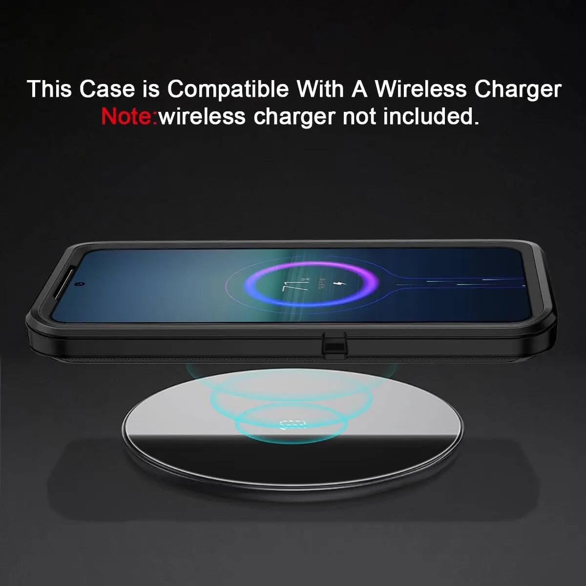 This Case is Compatible With A Wireless Charger  
Note: wireless charger not included.