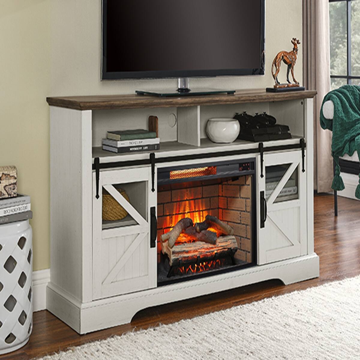 Front. Loheer - Loheer 60 inch electric fireplace tv stand Jasmine White Fits 70 Inch TVs - Jasmine White.