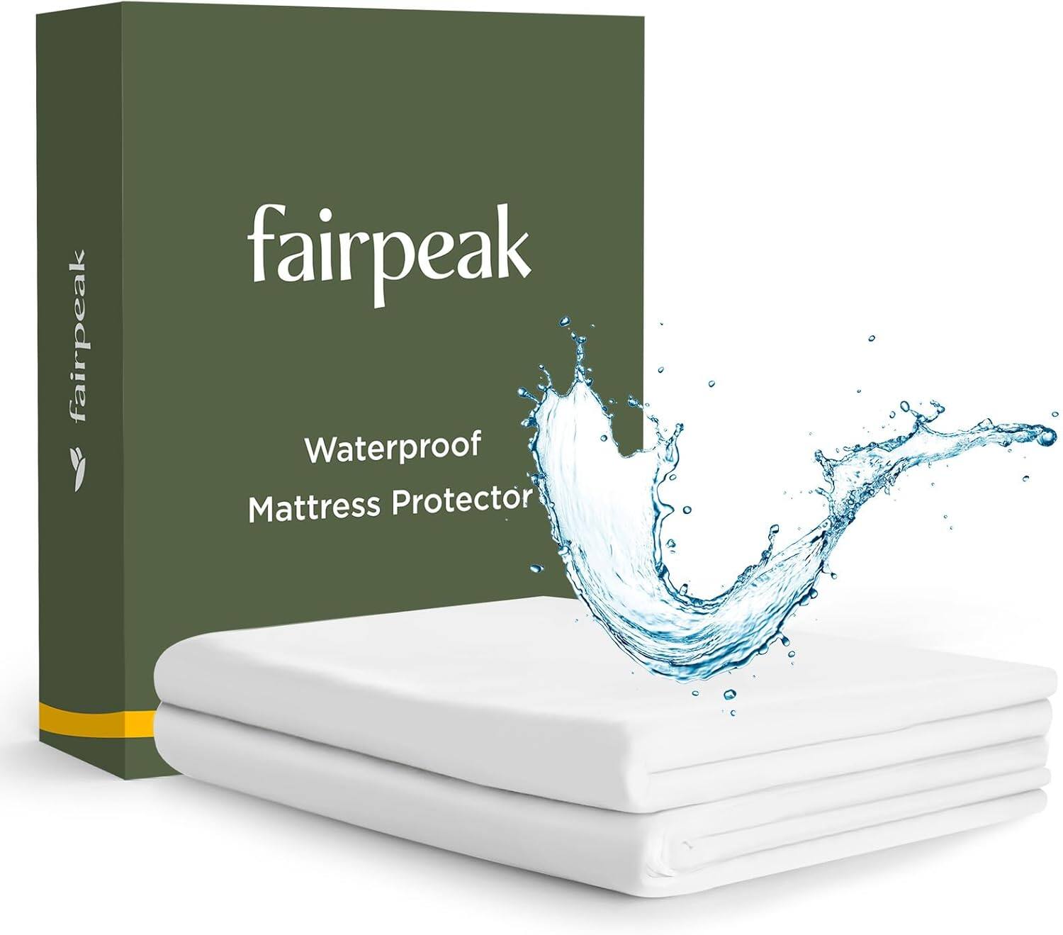 Fairpeak - Twin Size -Waterproof Mattress Protector, Soft Breathable Mattress Cover, Premium Fitted Sheet Style Against Spill - White