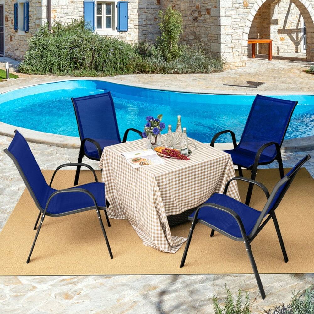 Alt View 6. Pefilos - 4 Pieces Stackable Patio Dining Chairs Set with Armrest, Patio Dining Chairs Set with Breathable and Wearable Fabric - Blue.